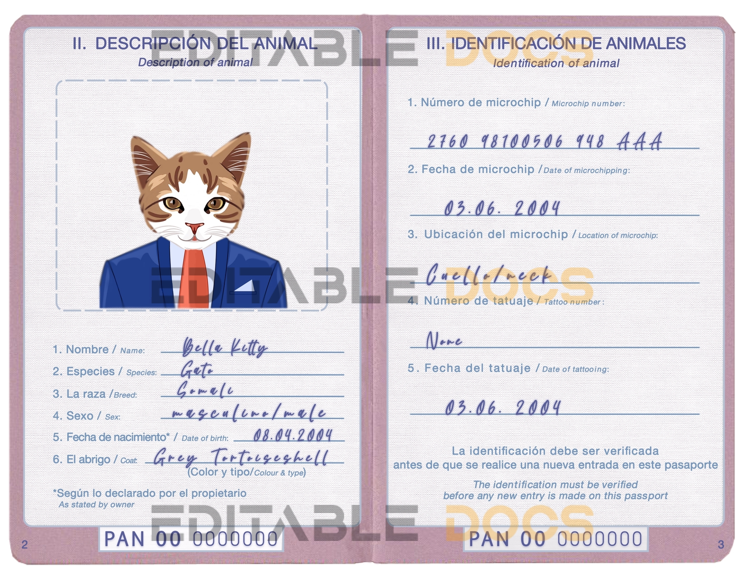 Panama cat Fake PSD Passport | Instant Download