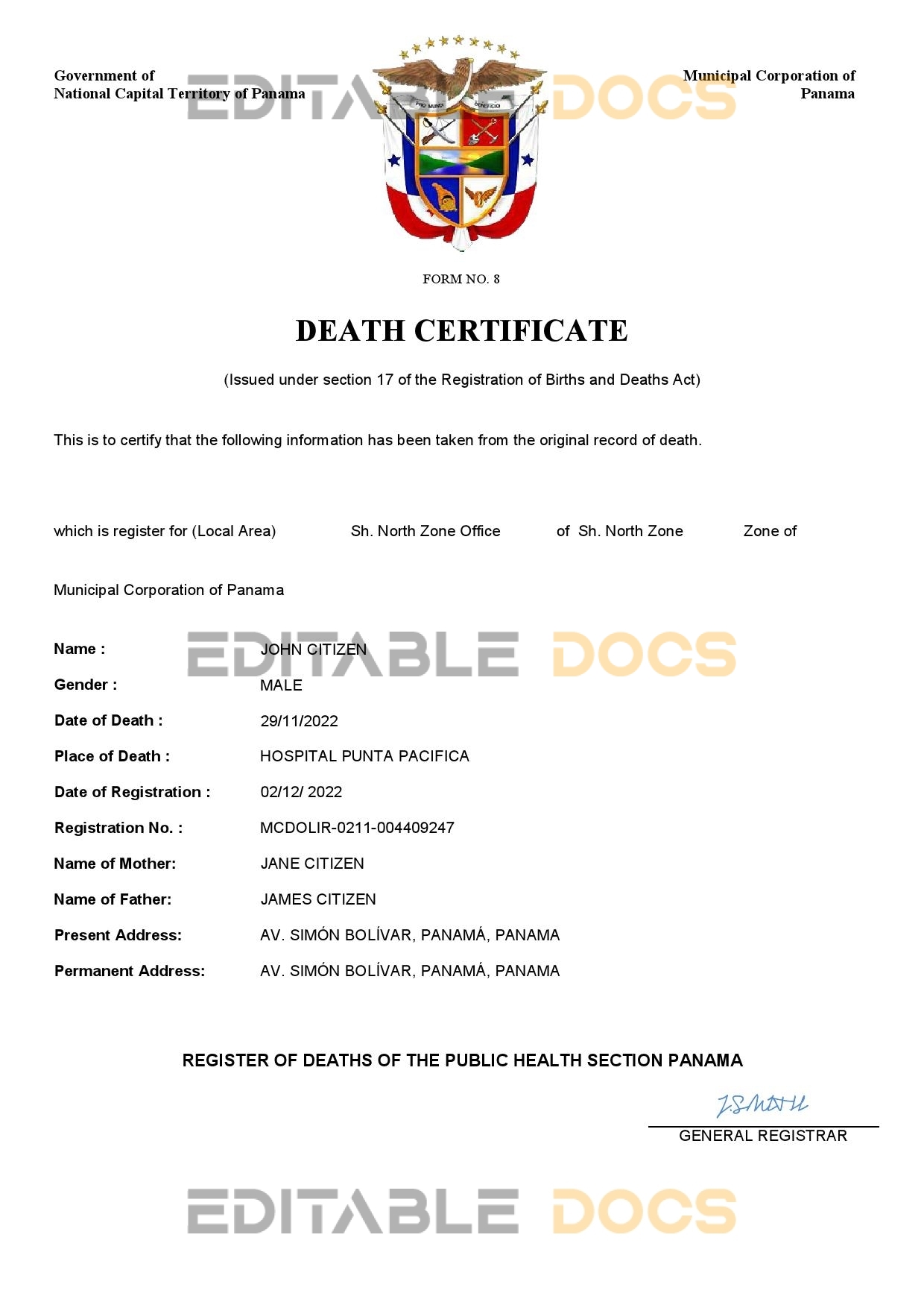 Fillable Panama Death PDF Templates | Blank Docs