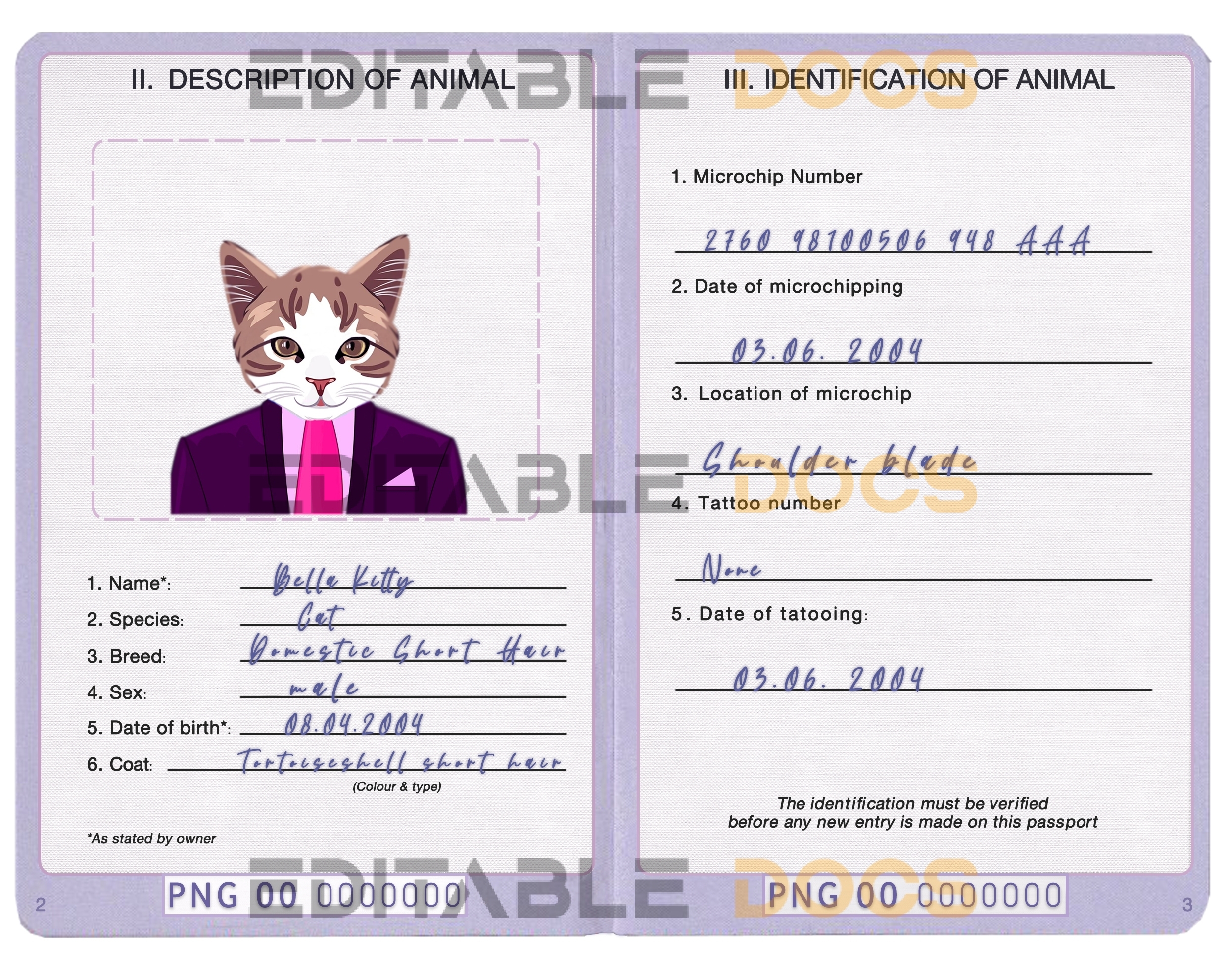 Papua New Guinea cat Fake PSD Passport | Instant Download