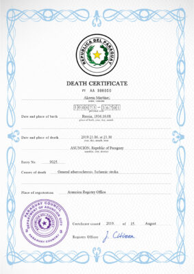 Paraguay vital record death certificate PSD template