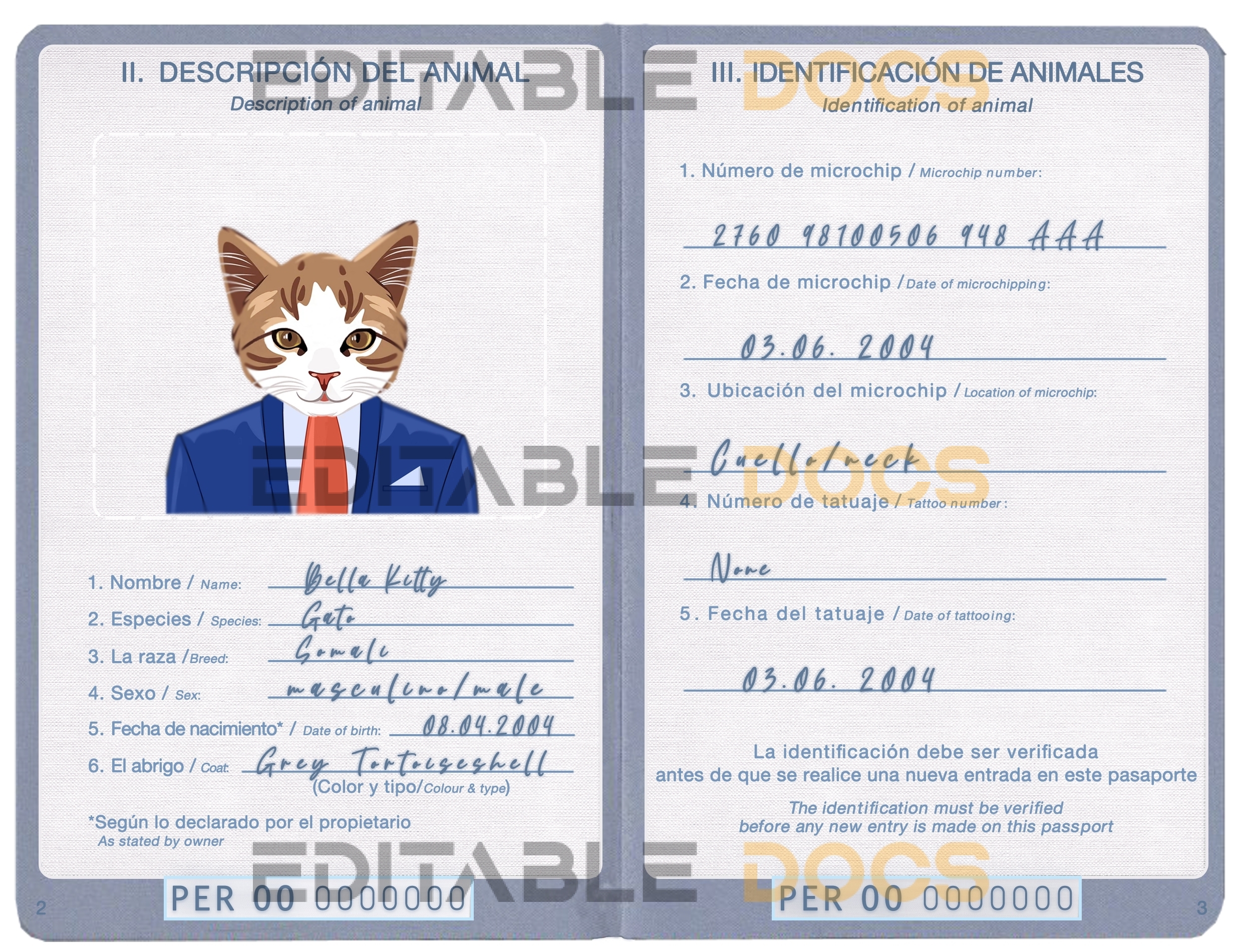 Peru cat Fake PSD Passport | Instant Download