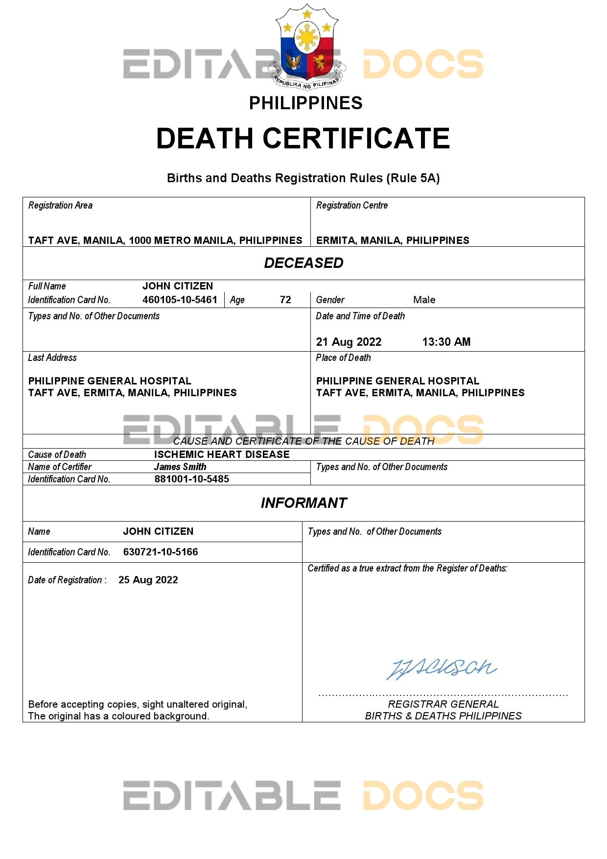 Fillable Philippines Death PDF Templates | Blank Docs