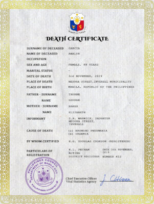 Philippines vital record death certificate PSD template, completely editable