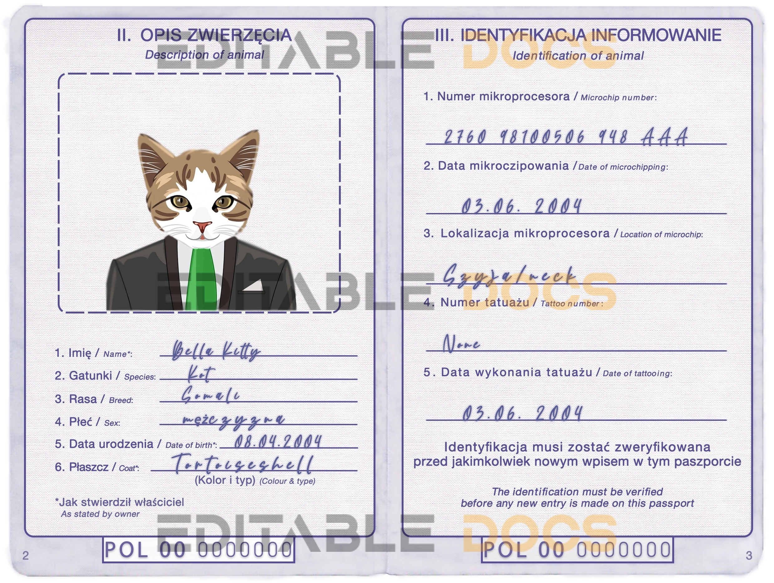 Poland cat Fake PSD Passport | Instant Download