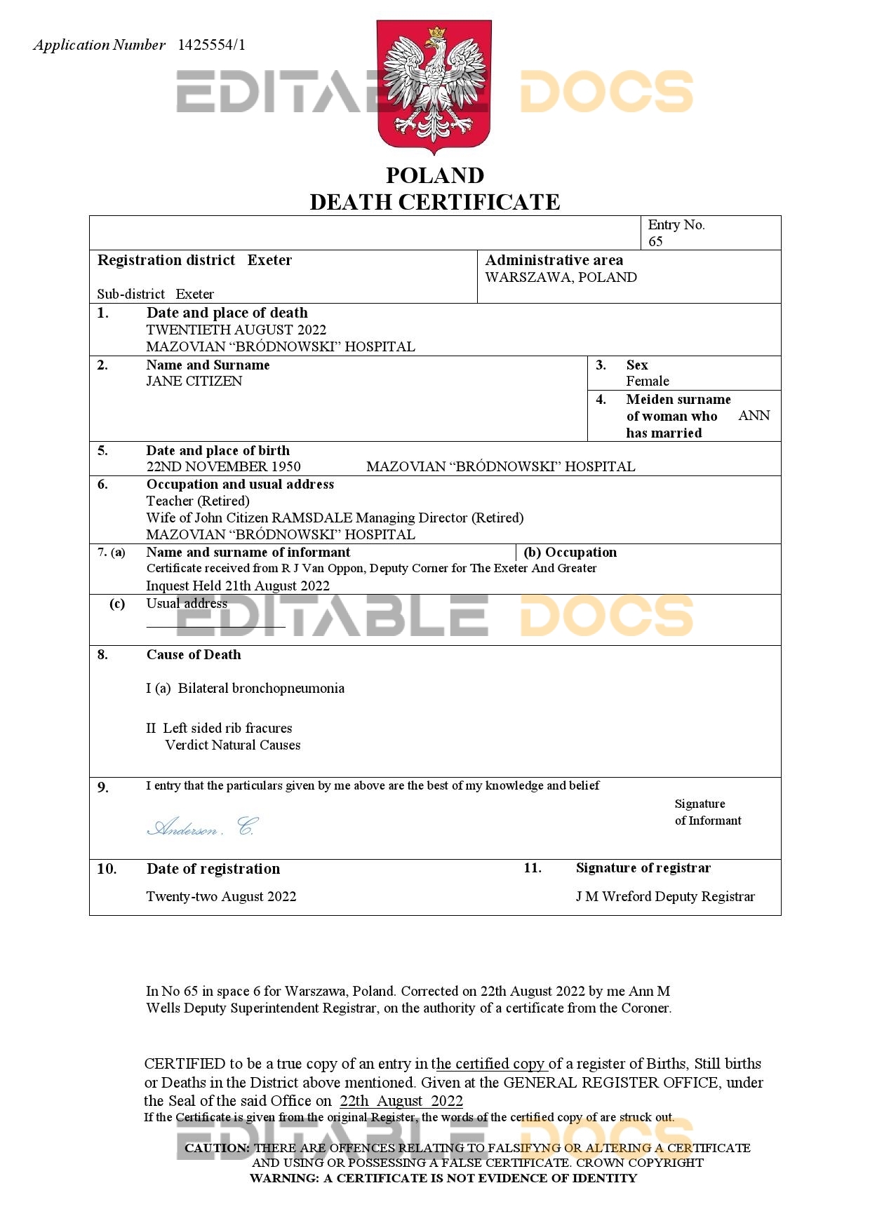 Fillable Poland Death PDF Templates | Blank Docs