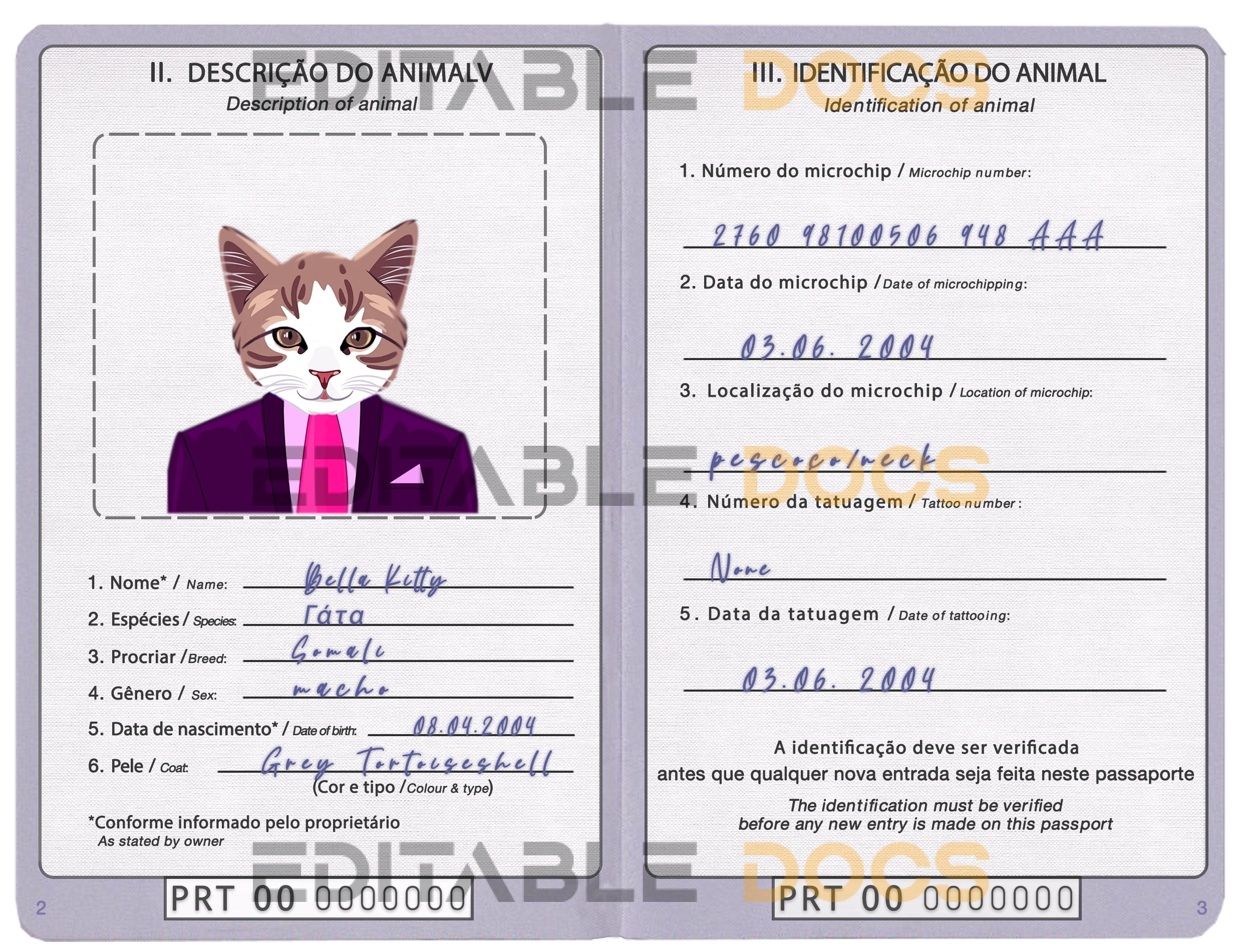 Portugal cat Fake PSD Passport | Instant Download