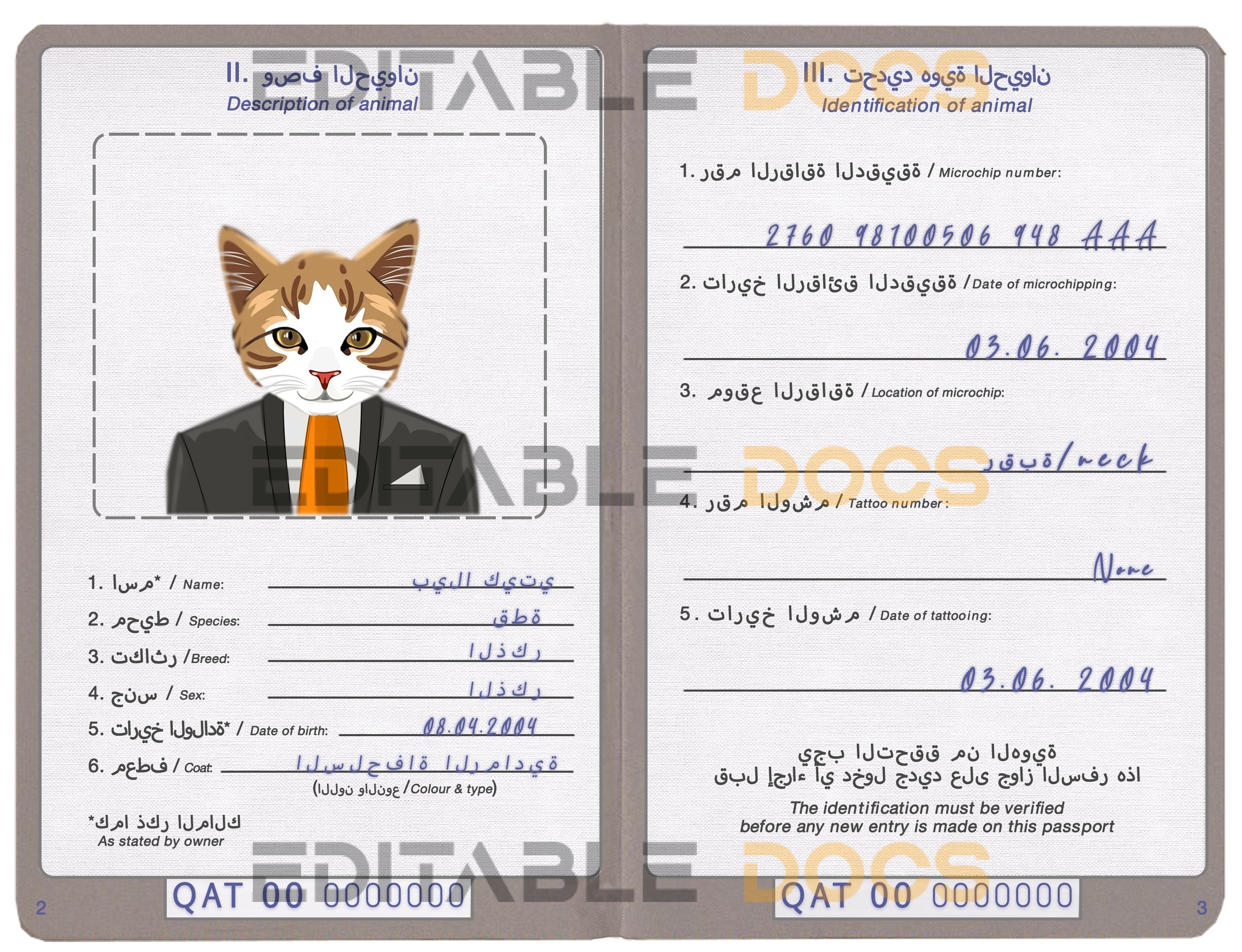 Qatar cat Fake PSD Passport | Instant Download