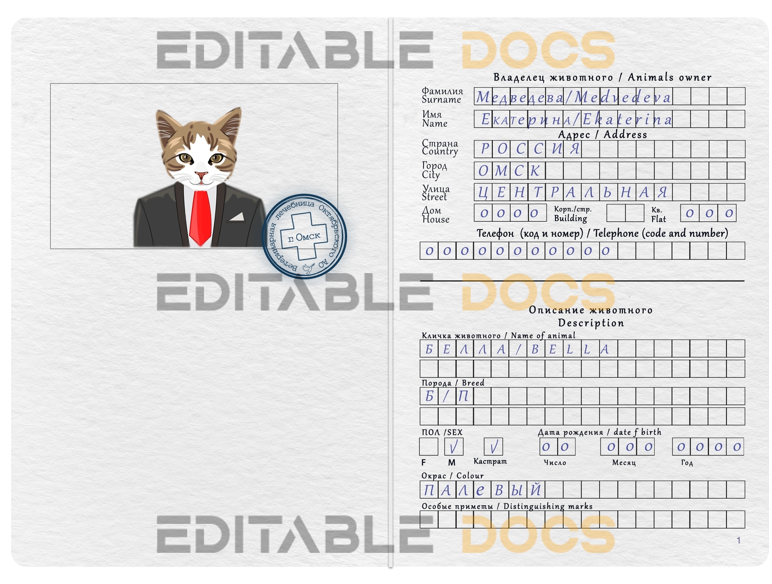 Russia cat Fake PSD Passport | Instant Download