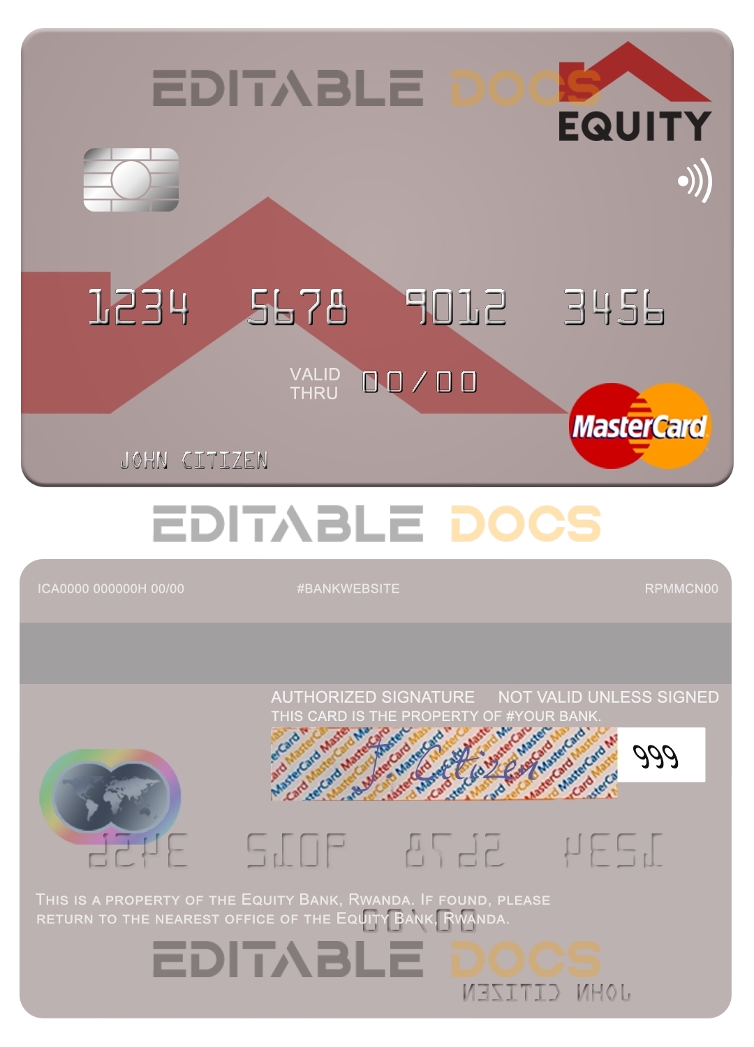 Fillable Rwanda Equity Bank mastercard Templates | Layer-Based PSD
