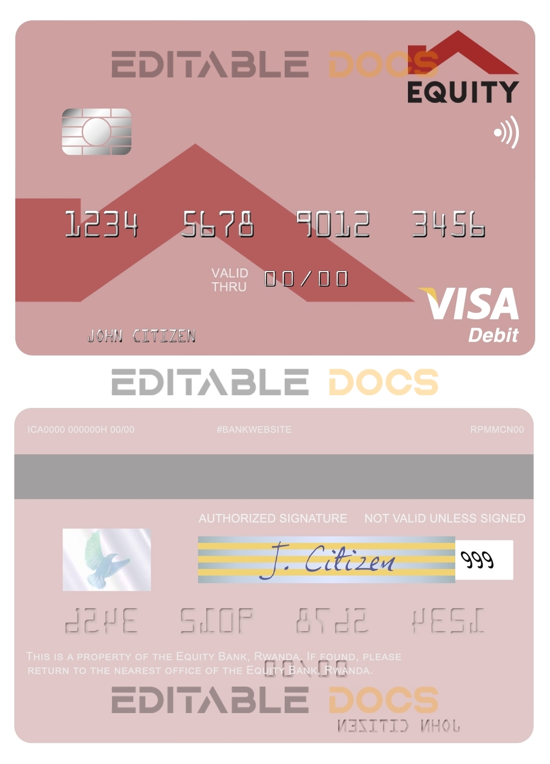 Fillable Rwanda Equity Bank visa debit card Templates | Layer-Based PSD