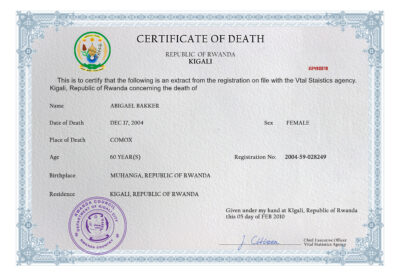 Rwanda vital record death certificate PSD template, fully editable
