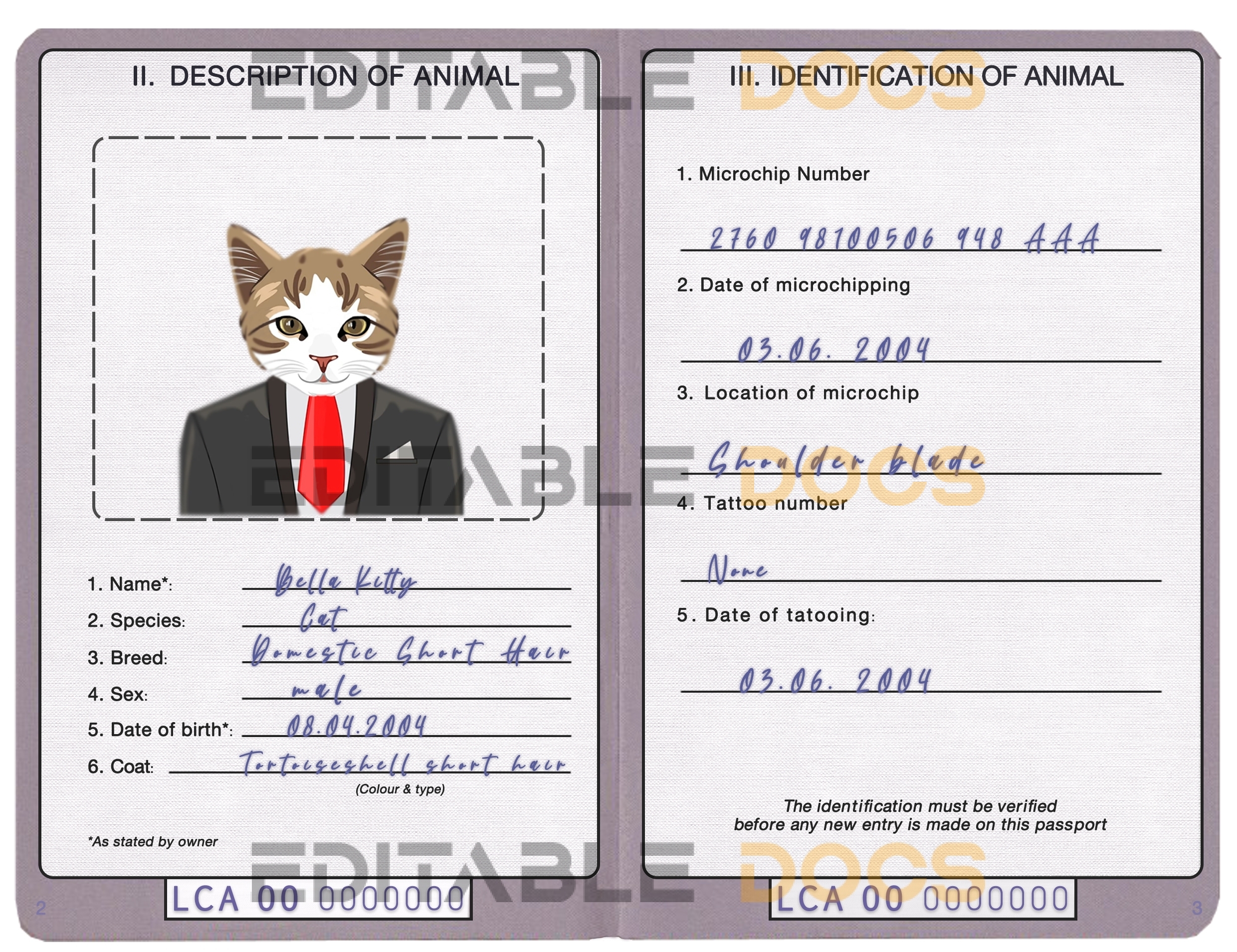 Saint Lucia cat Fake PSD Passport | Instant Download