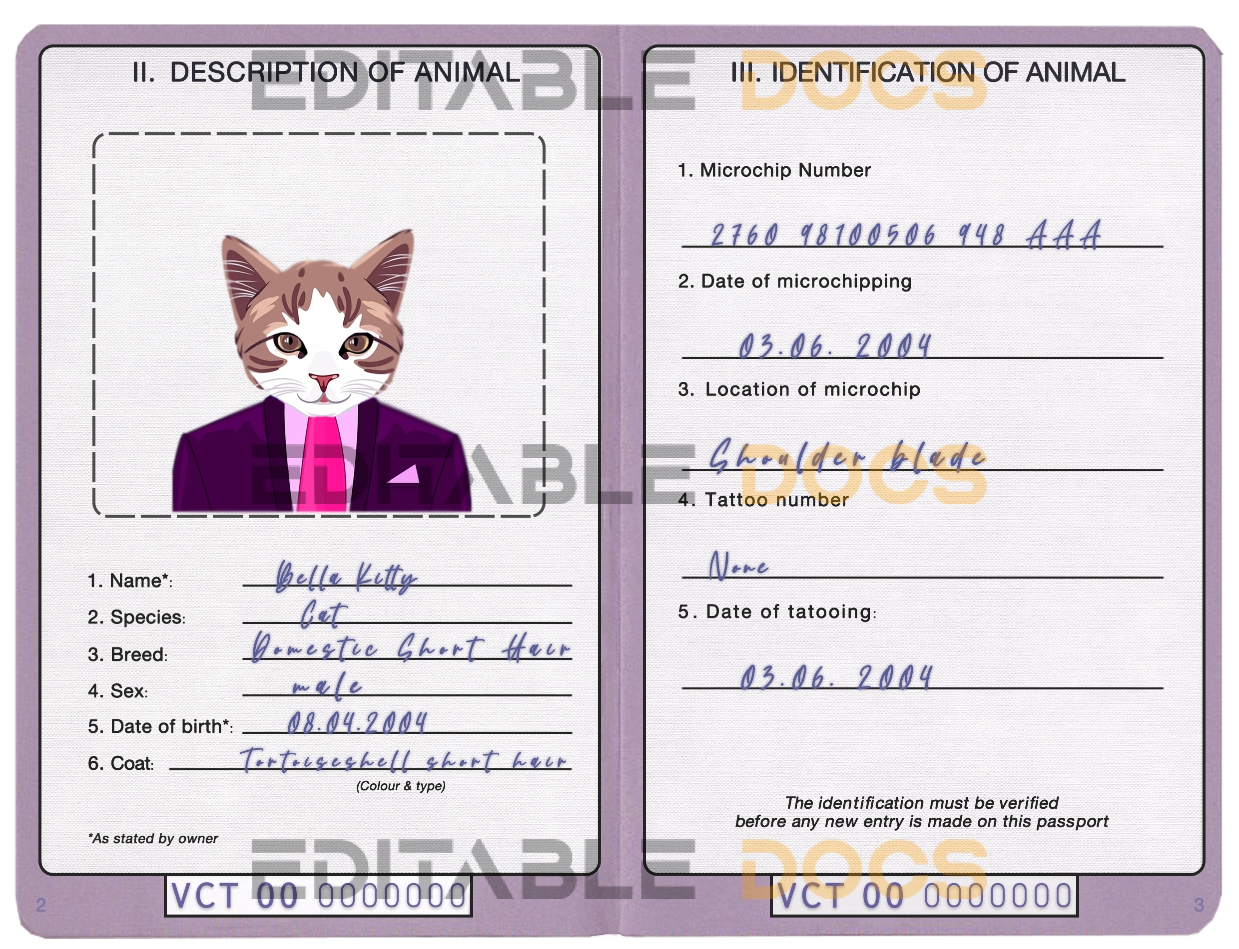 Saint Vincent and the Grenadines cat Fake PSD Passport | Instant Download