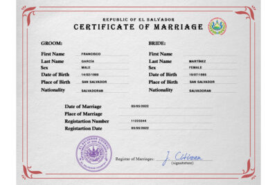 Salvador marriage certificate Word and PDF template, completely editable