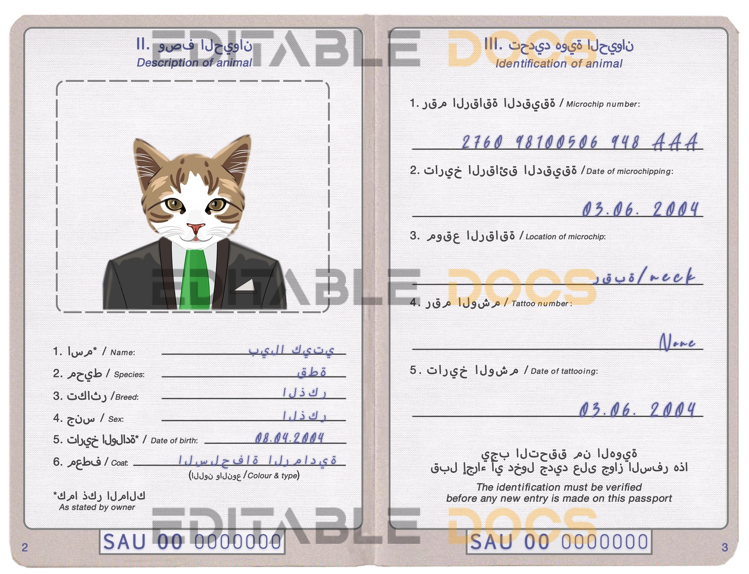 Saudi Arabia cat Fake PSD Passport | Instant Download
