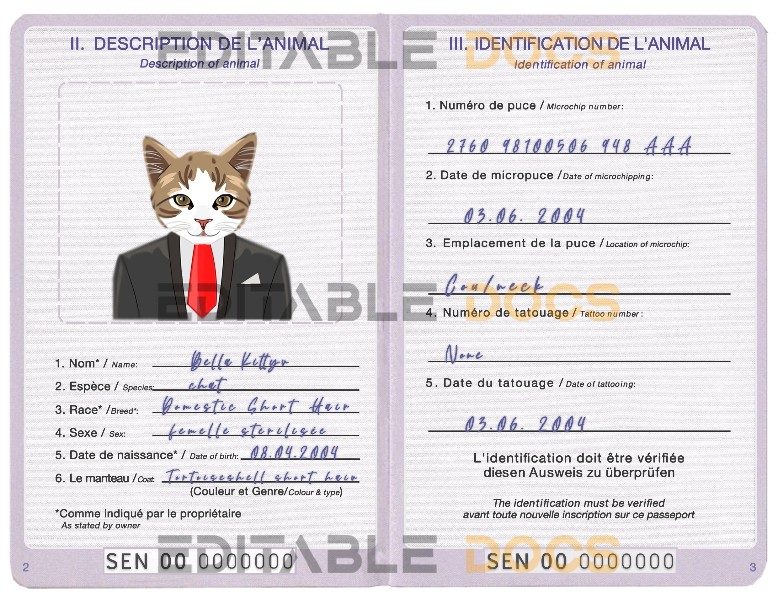 Senegal cat Fake PSD Passport | Instant Download