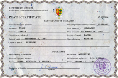 Senegal vital record death certificate PSD template