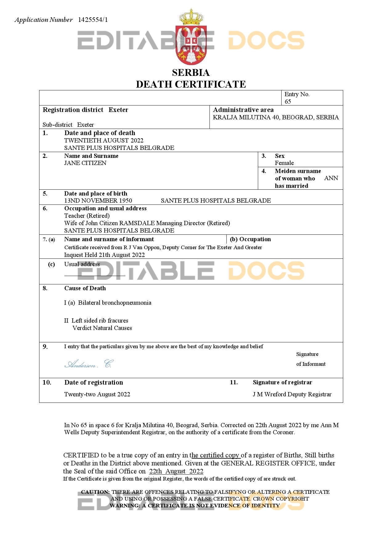 Fillable Serbia Death PDF Templates | Blank Docs
