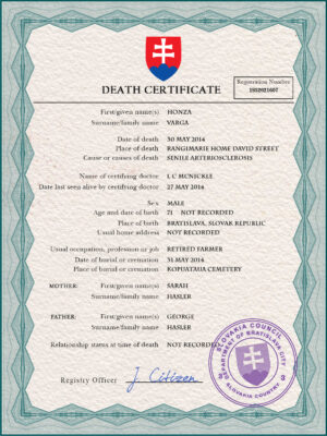Slovakia vital record death certificate PSD template