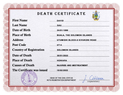 Solomon vital record death certificate PSD template, fully editable