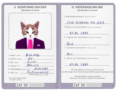 South Africa cat Fake PSD Passport | Instant Download