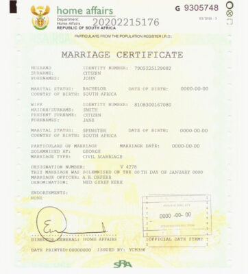 South Africa marriage certificate PSD template, completely editable