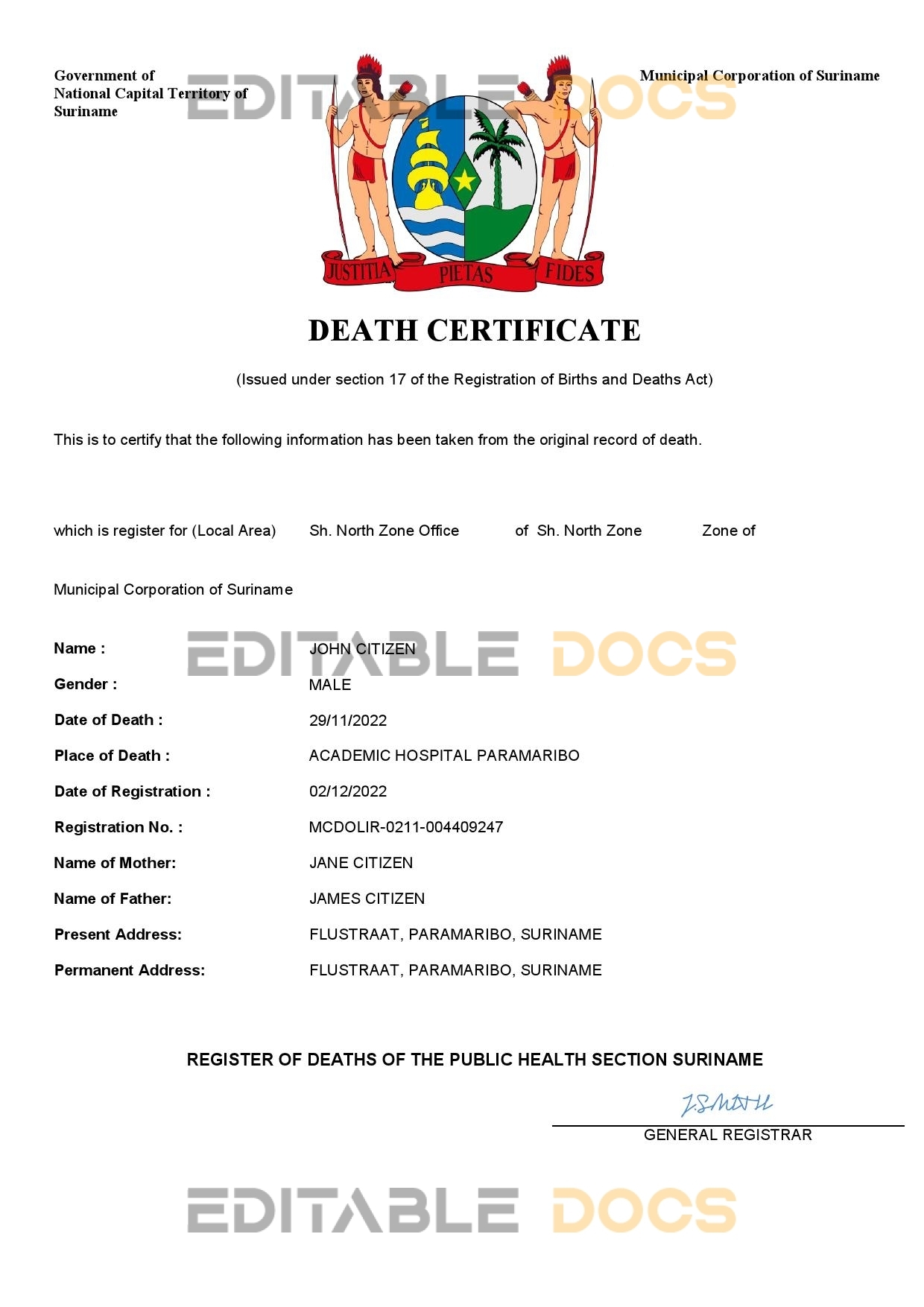Fillable Suriname Death PDF Templates | Blank Docs