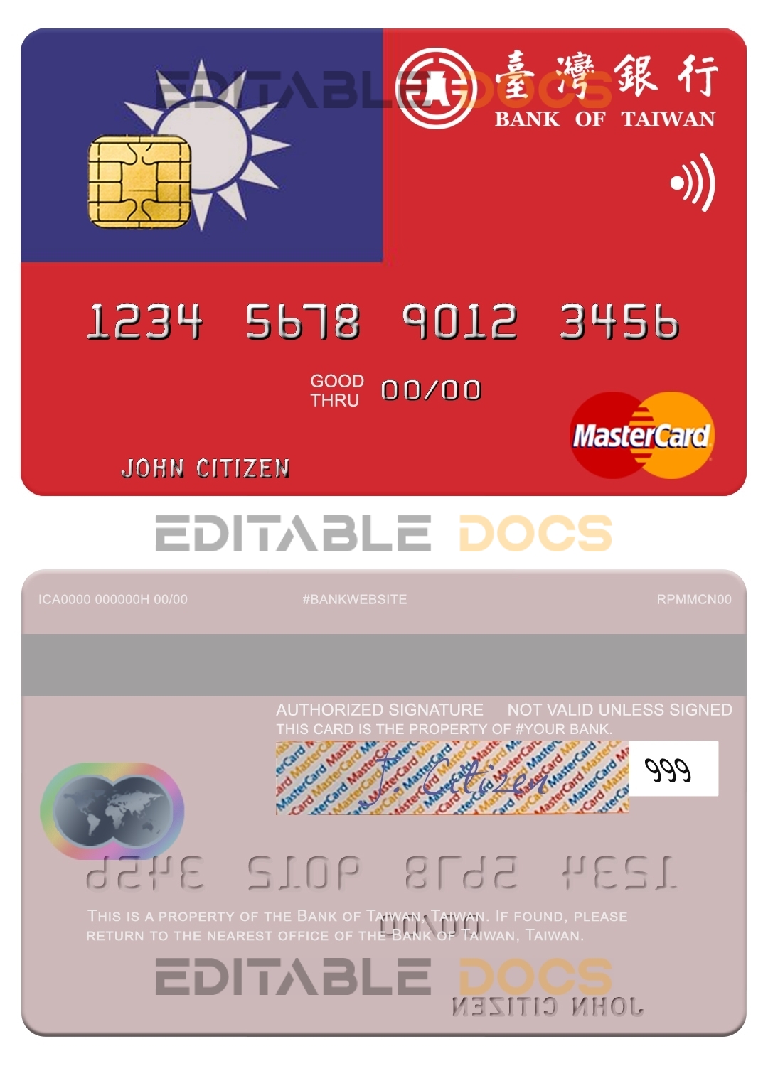Fillable Taiwan Bank of Taiwan mastercard Templates | Layer-Based PSD