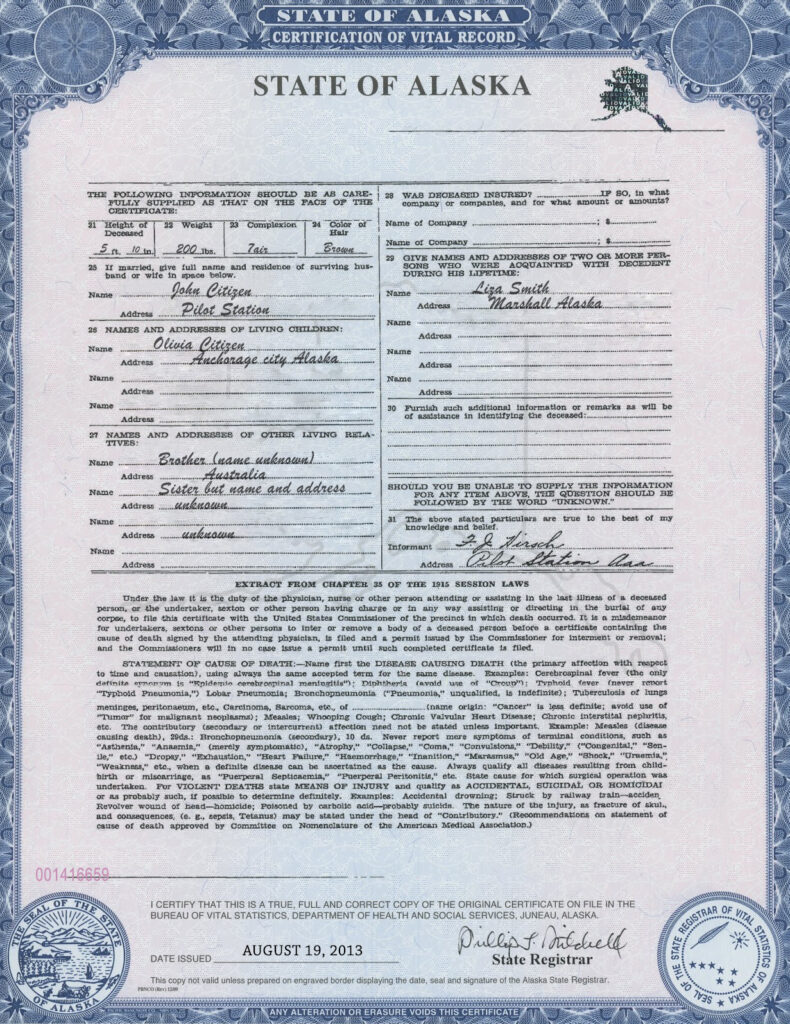 Authentic USA Alaska Birth Certificate Template | Customize and Download Online