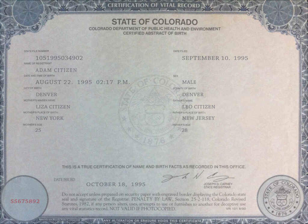 Authentic Colorado Birth Certificate Template | Customize and Download Online