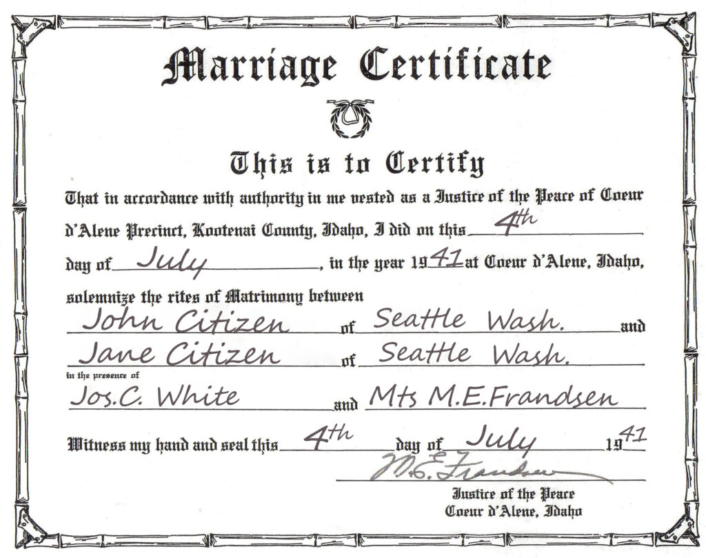 USA Idaho Marriage Certificate Editable PSD Templates