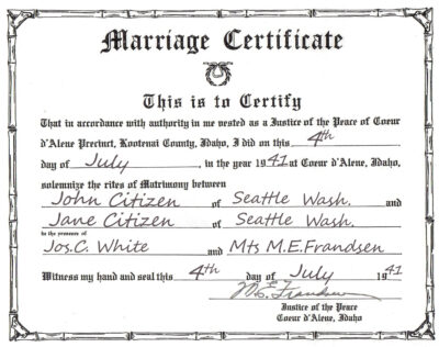 USA Idaho Marriage Certificate Editable PSD Templates