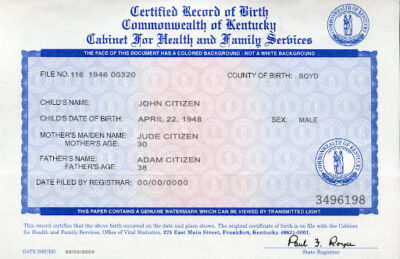 Authentic USA Kentucky Birth Certificate Template | Customize and Download Online