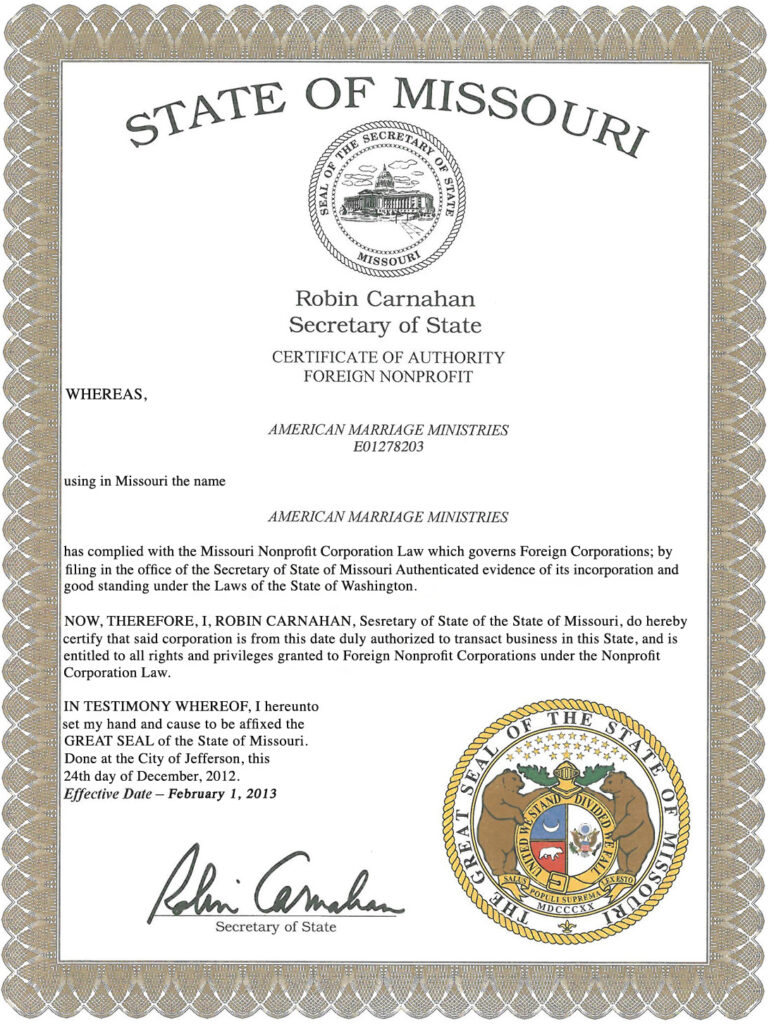 USA Missouri Marriage Certificate Editable PSD Templates