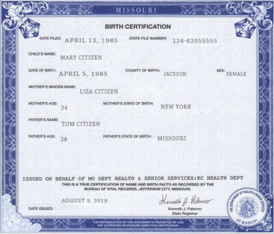 Authentic USA Missouri Birth Certificate Template | Customize and Download Online