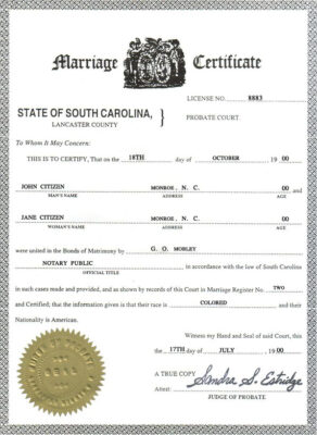 USA South carolina Marriage Certificate Editable PSD Templates