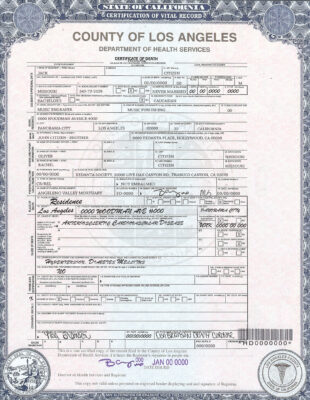 Customizable USA county of Los Angeles Death Certificate PSD Templates Instant Download