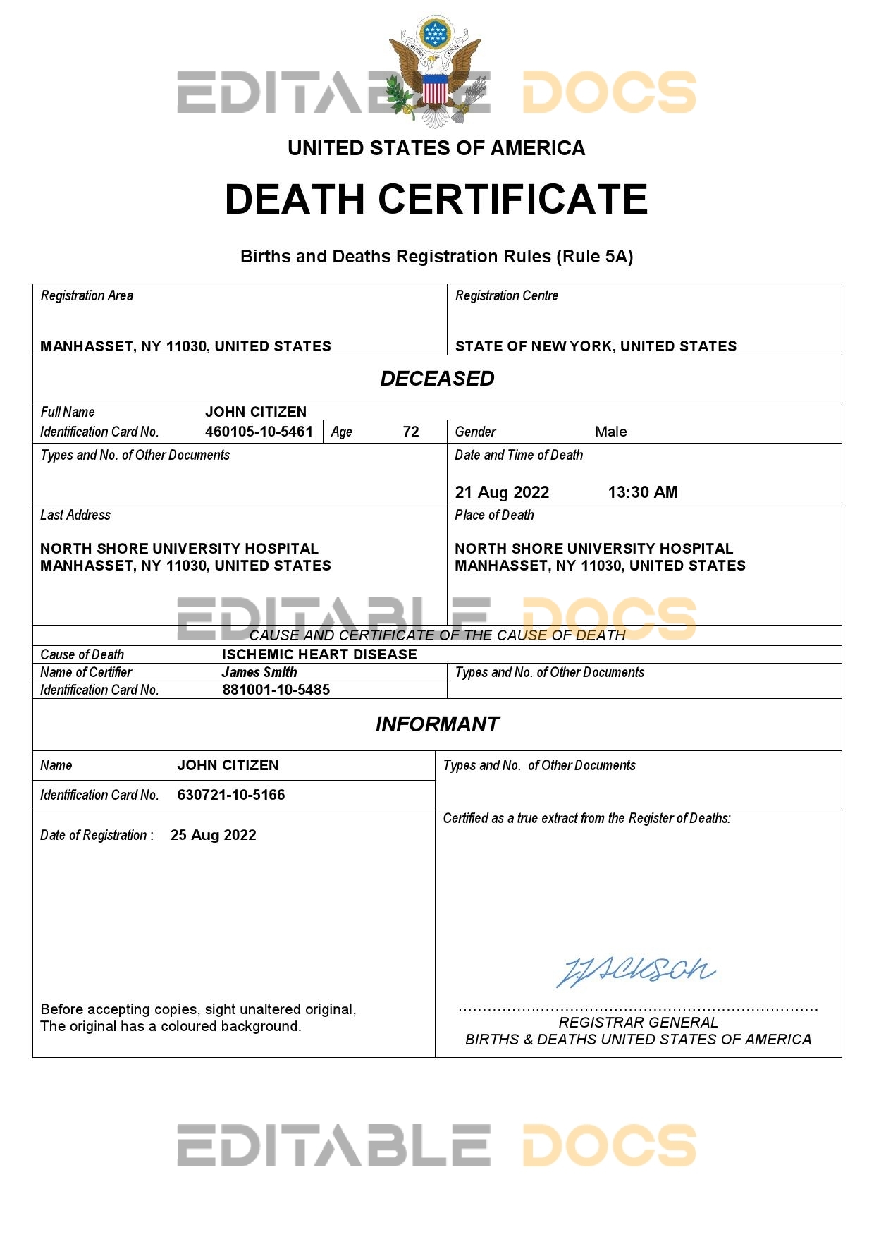 Fillable USA Death PDF Templates | Blank Docs