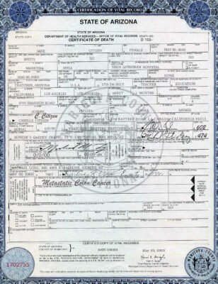 USA state Arizona death certificate template in PSD format, fully editable