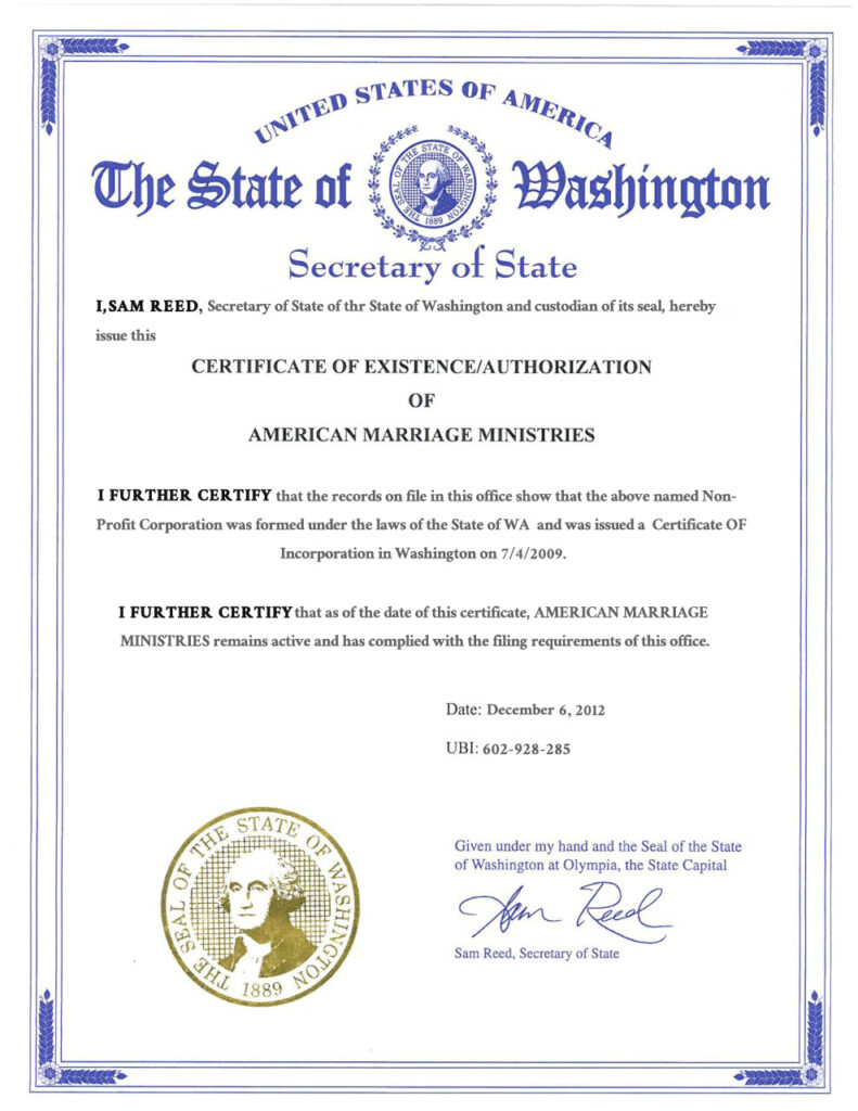 USA washington Marriage Certificate Editable PSD Templates