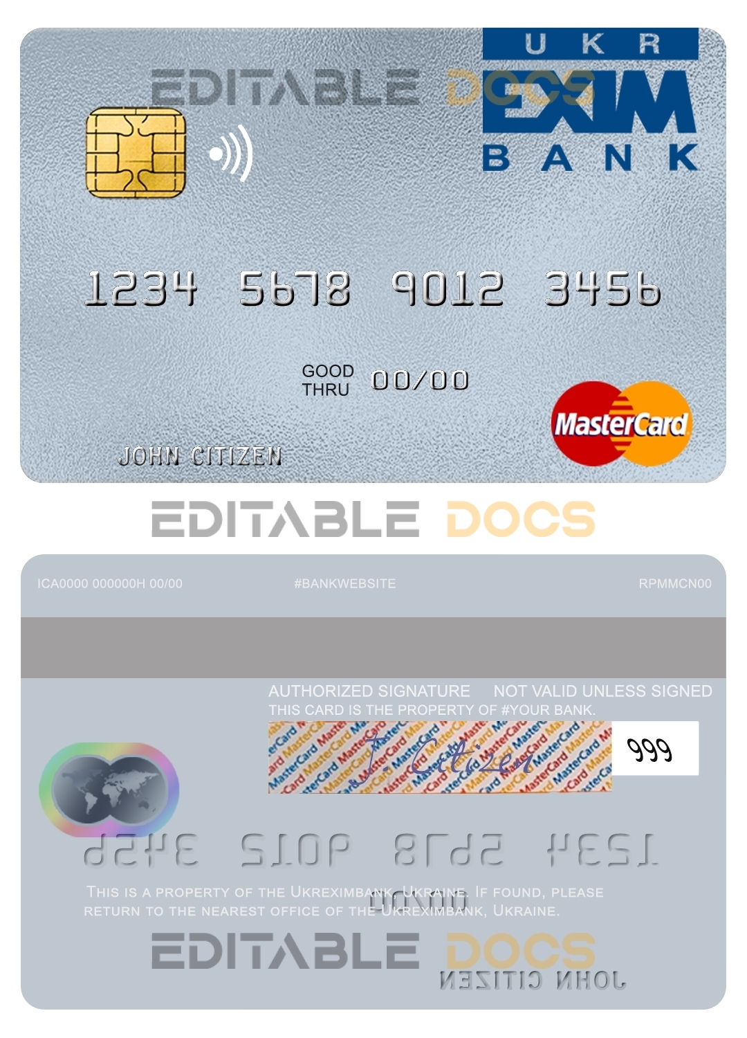 Editable Ukraine Ukreximbank mastercard Templates in PSD Format