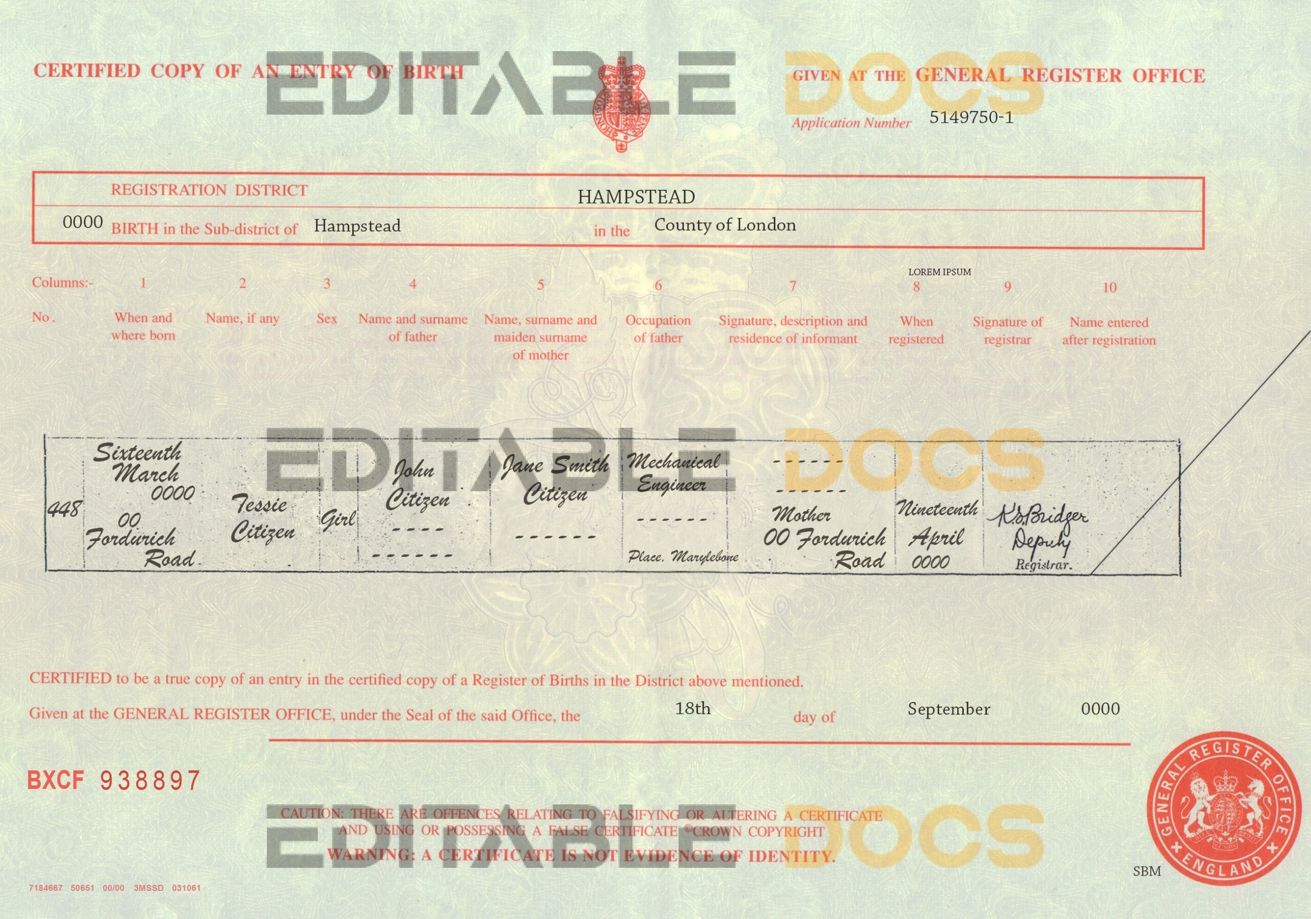 Authentic United Kingdom Birth Certificate Template | Customize and Download Online
