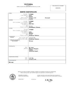Australia Victoria birth certificate template in Word format, version 2