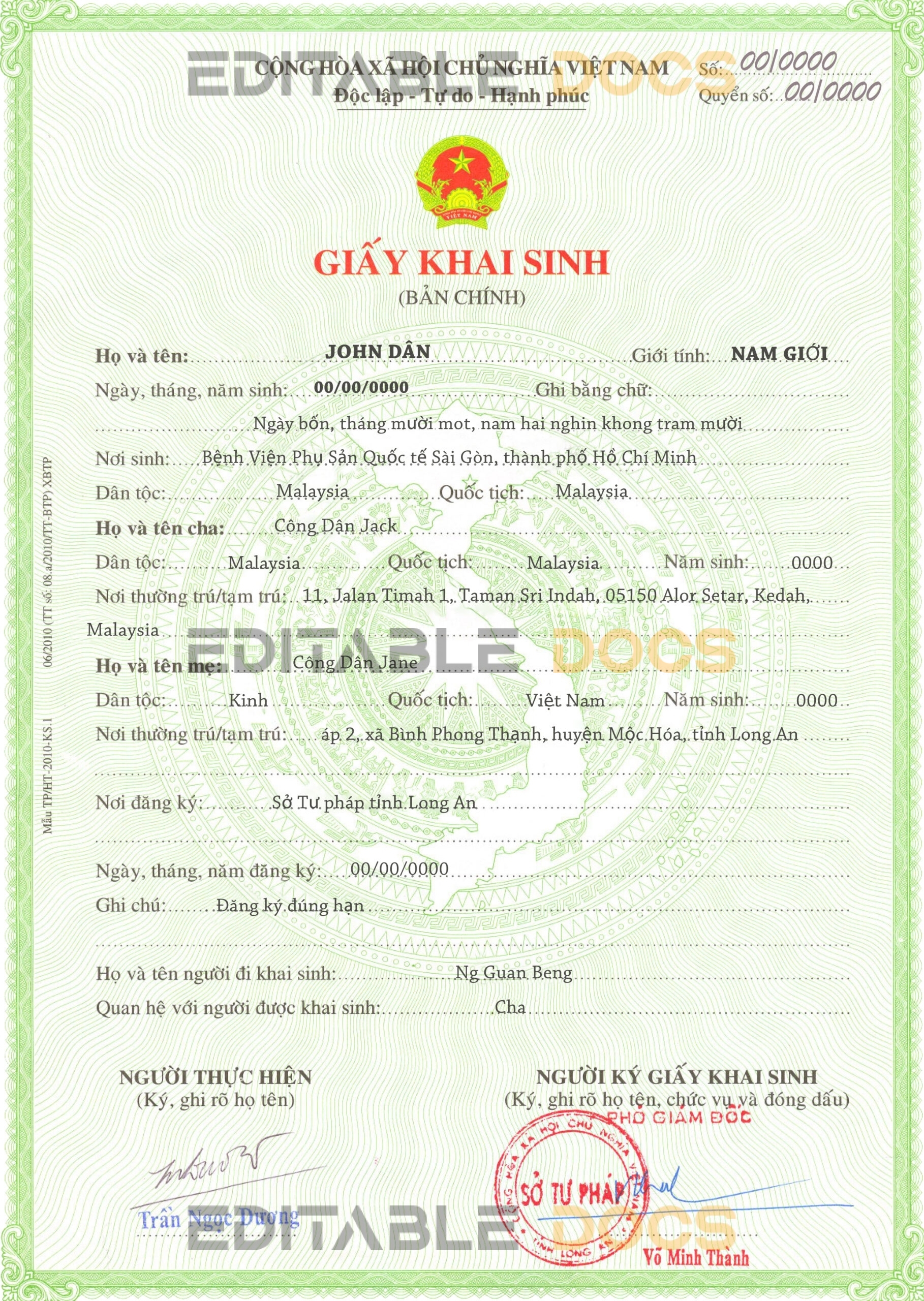 Authentic Vietnam Birth Certificate Template | Customize and Download Online