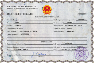 Vietnam death certificate PSD template, completely editable