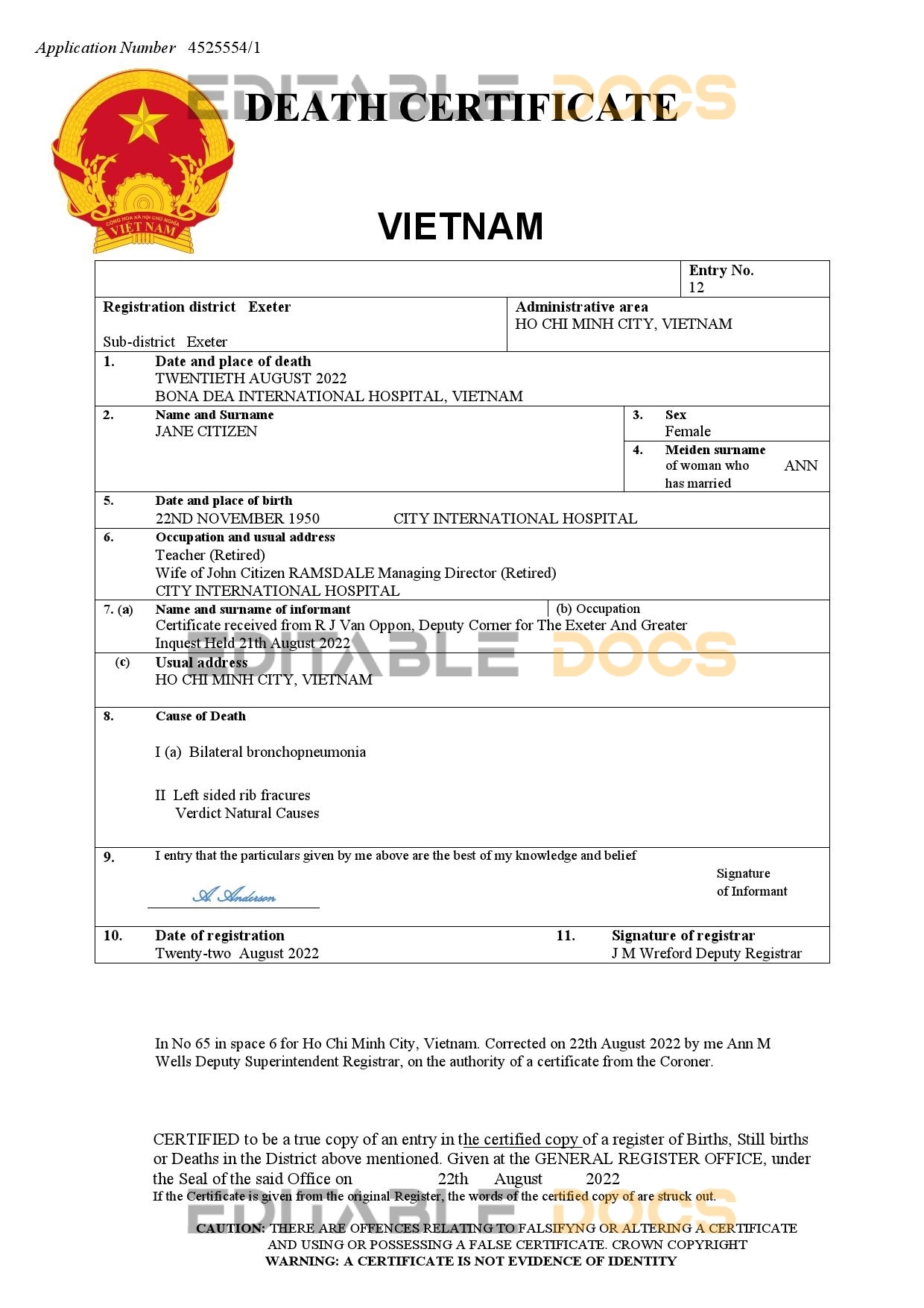 Fillable Vietnam Death PDF Templates | Blank Docs