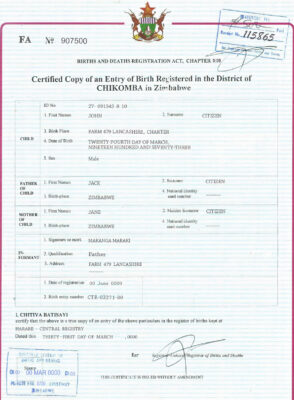 Authentic Zimbabwe Birth Certificate Template Customize and Download Online