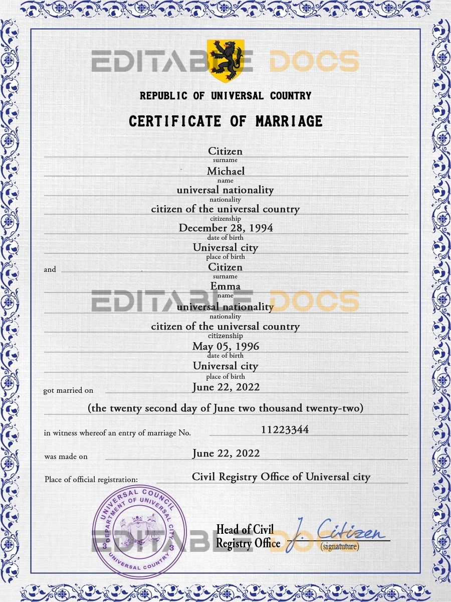 acute project Marriage Certificate | Editable PSD Templates