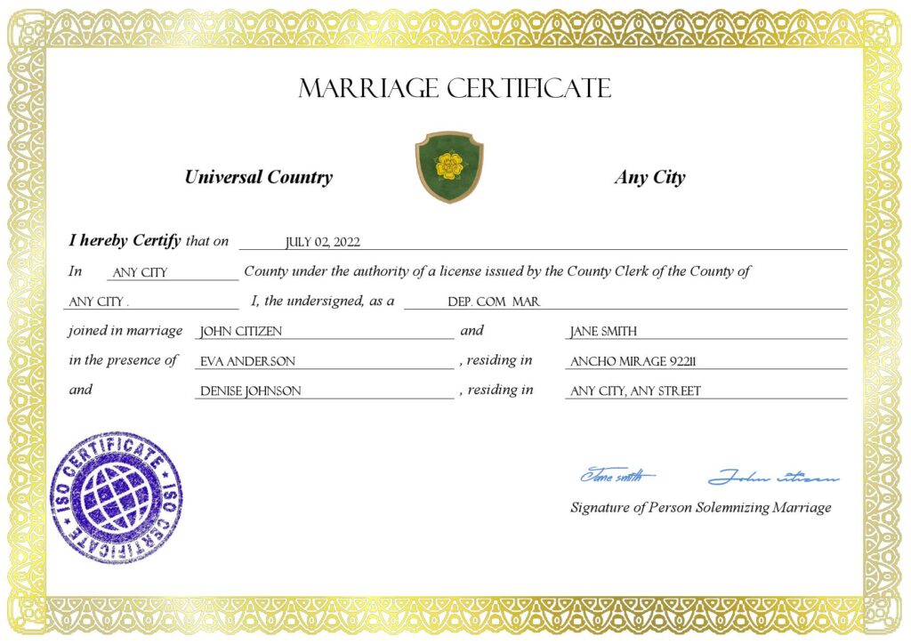 adore universal Marriage Certificate