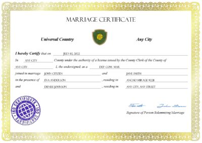 adore universal Marriage Certificate